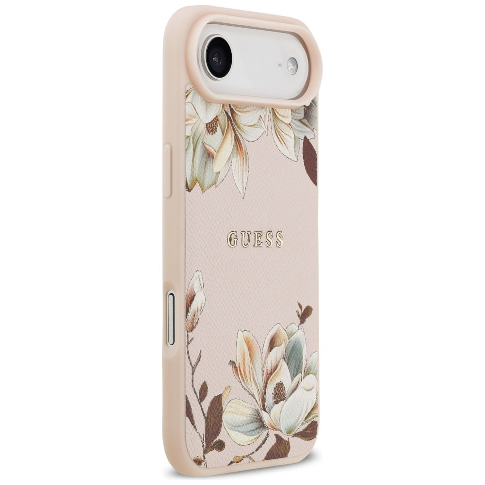 Handyhülle für iPhone Air, Guess Grained Flower Pattern mit MagSafe, Rosa mit floralem Muster