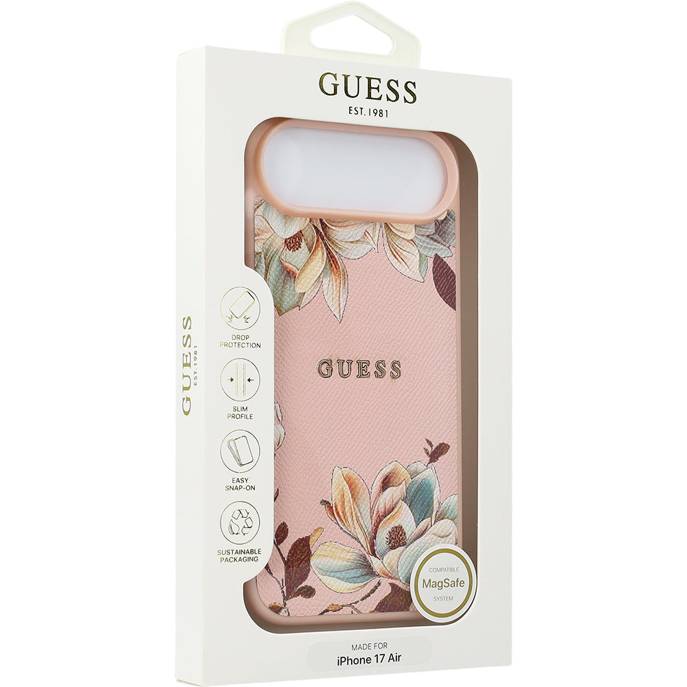 Handyhülle für iPhone Air, Guess Grained Flower Pattern mit MagSafe, Rosa mit floralem Muster