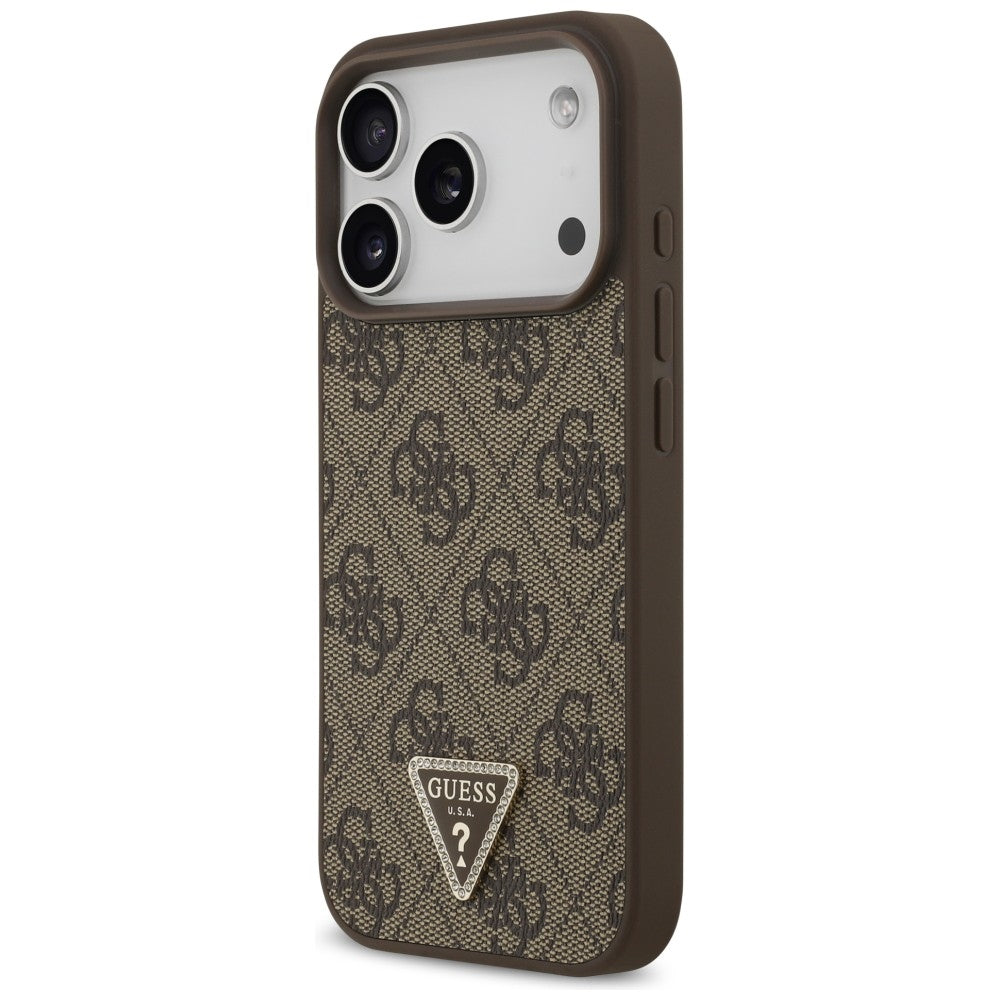 Handyhülle für iPhone 18 Pro / 17 Pro, Guess 4G Triangle Logo mit MagSafe, Braun
