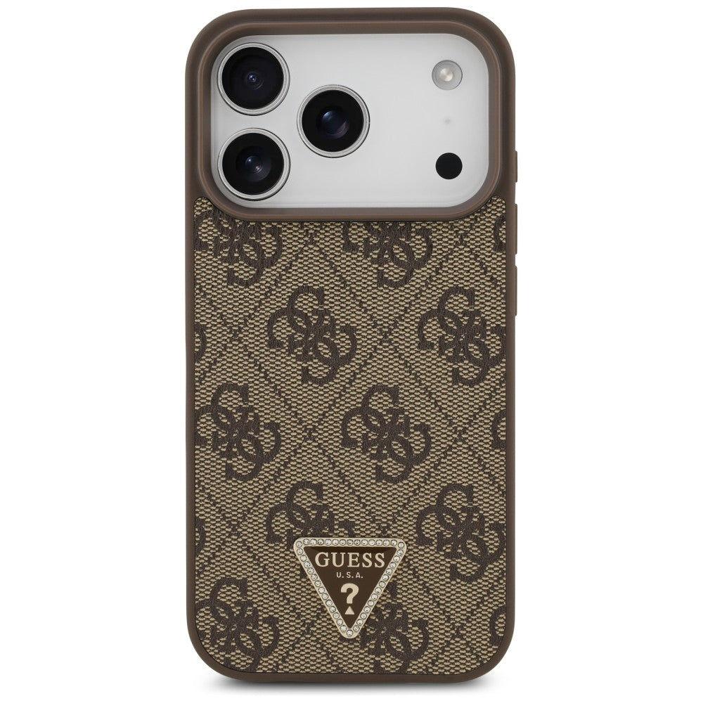 Handyhülle für iPhone 18 Pro / 17 Pro, Guess 4G Triangle Logo mit MagSafe, Braun