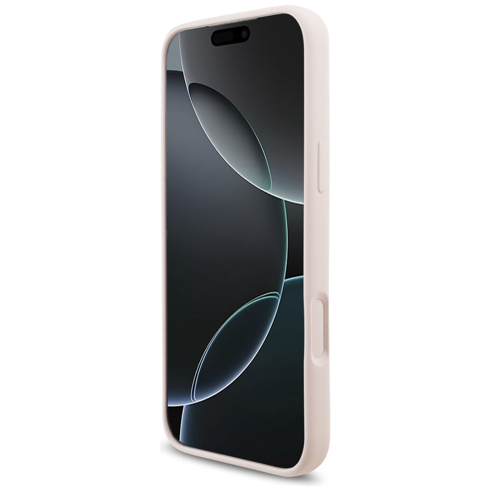 Handyhülle für iPhone 18 Pro Max / 17 Pro Max, Guess Silicone Script Metal Logo mit MagSafe, Rosa