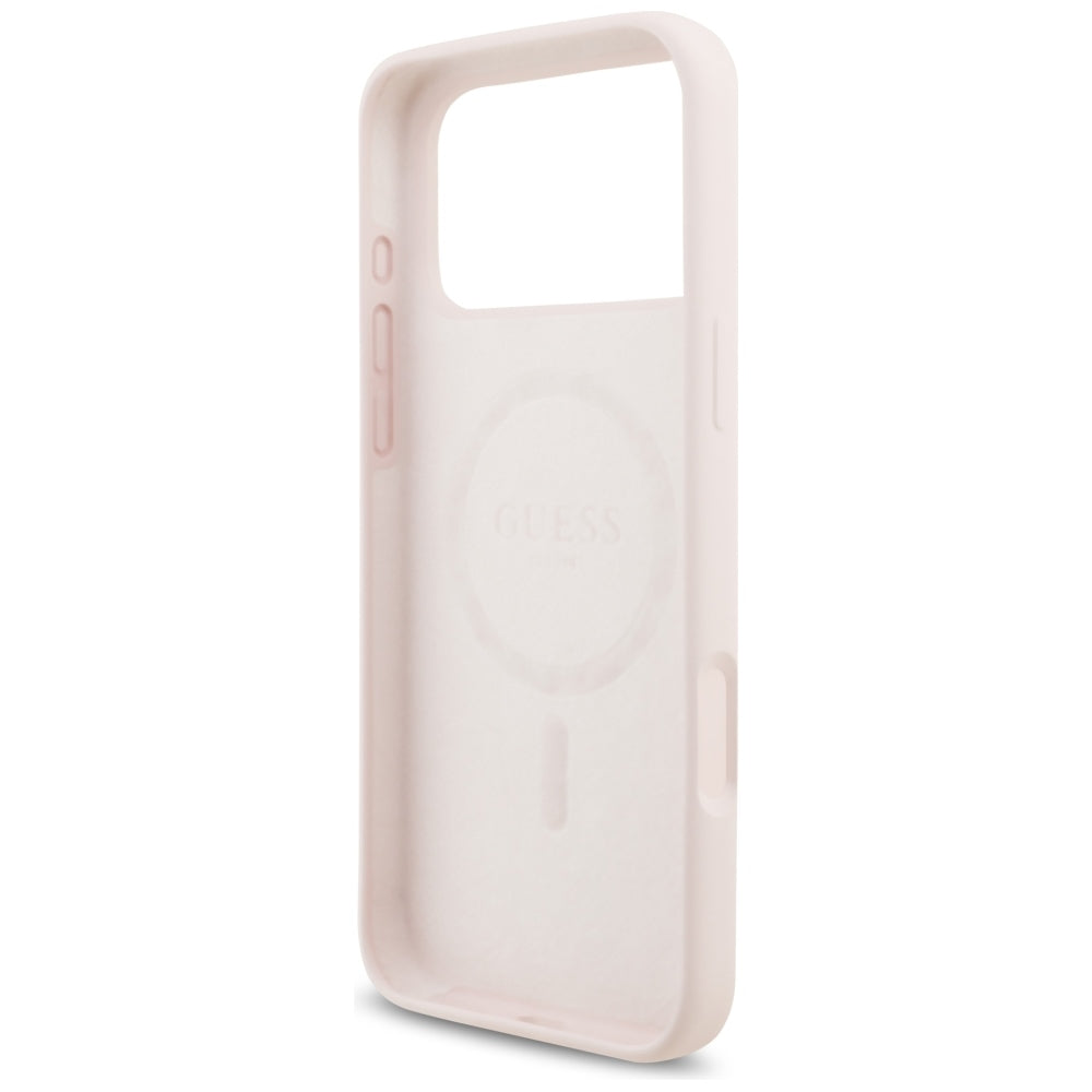 Handyhülle für iPhone 18 Pro Max / 17 Pro Max, Guess Silicone Script Metal Logo mit MagSafe, Rosa
