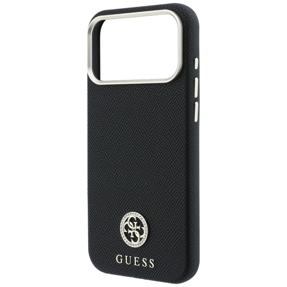 Handyhülle für iPhone 18 Pro Max / 17 Pro Max, Guess Grained Round Strass Logo mit MagSafe, Schwarz