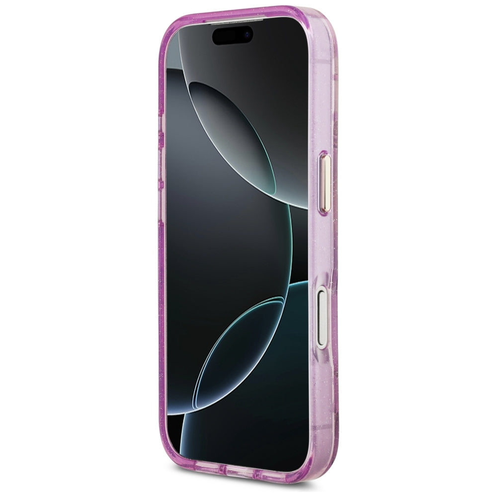 Handyhülle Guess IML Glitter Flowers Triangle für iPhone 18 Pro / 17 Pro mit MagSafe, Violett