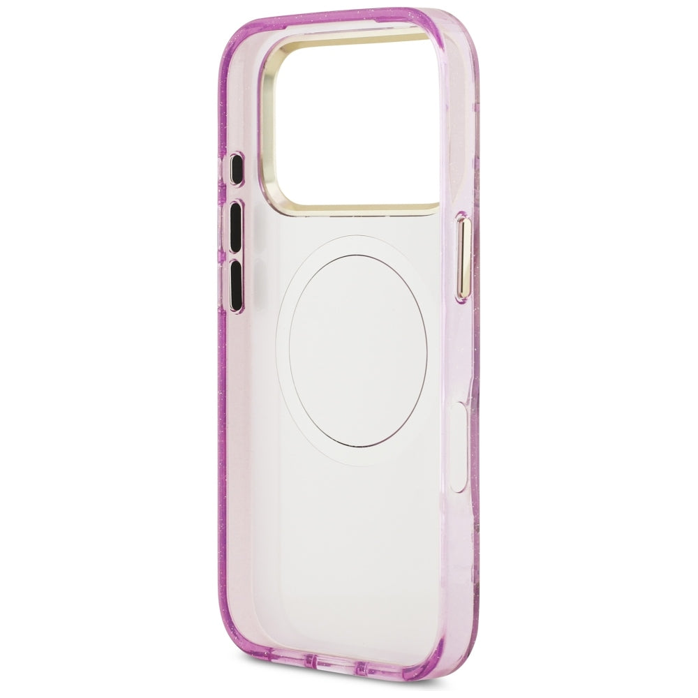 Handyhülle Guess IML Glitter Flowers Triangle für iPhone 18 Pro / 17 Pro mit MagSafe, Violett