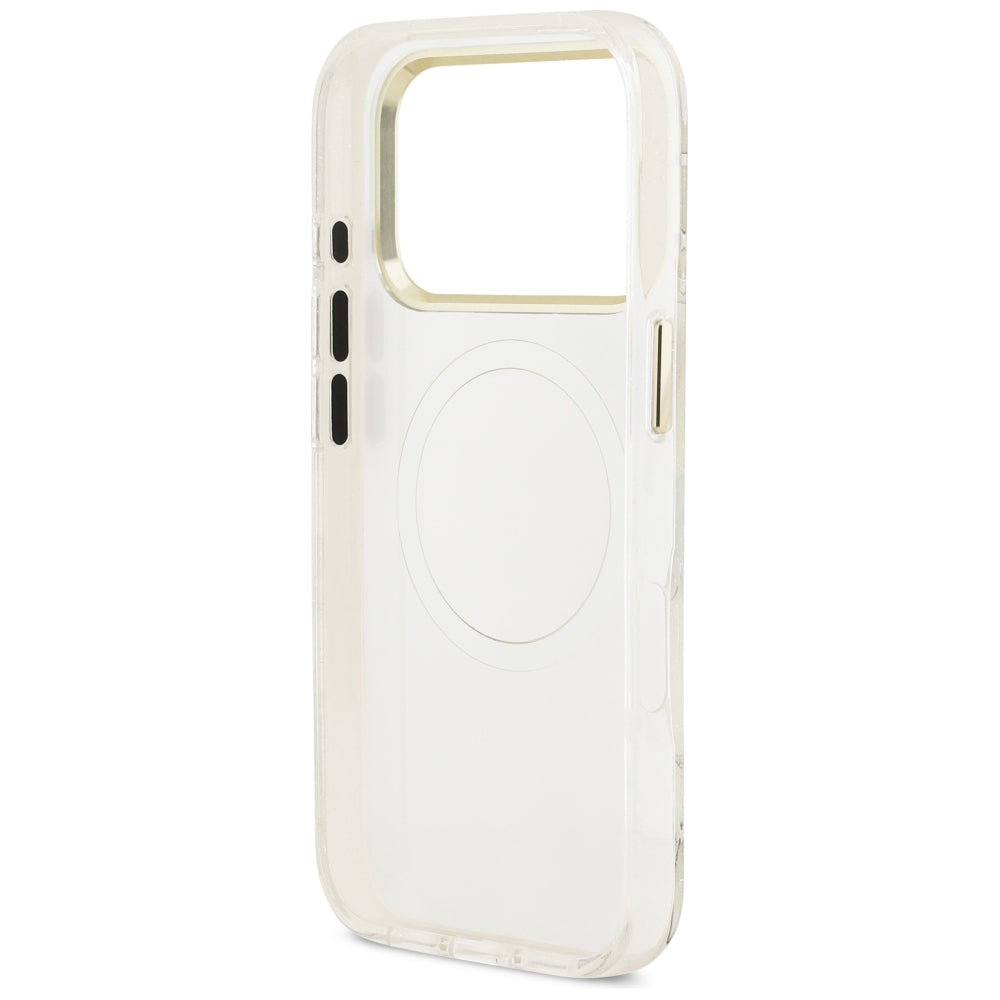 Handyhülle Guess IML Glitter Flowers Triangle für iPhone 18 Pro / 17 Pro mit MagSafe, Weiß