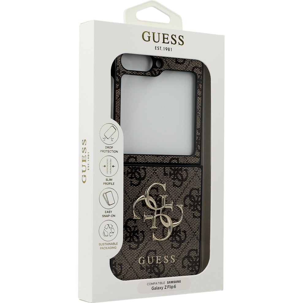 Handyhülle für Galaxy Z Flip7 FE / Z Flip6, Guess 4G Metal Gold Logo, Braun