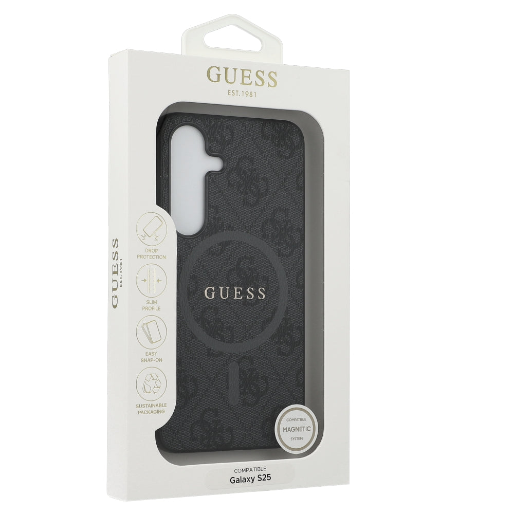 Handyhülle für Galaxy S25, Guess Hardcase 4G Ring Classic Logo MagSafe, Schwarz