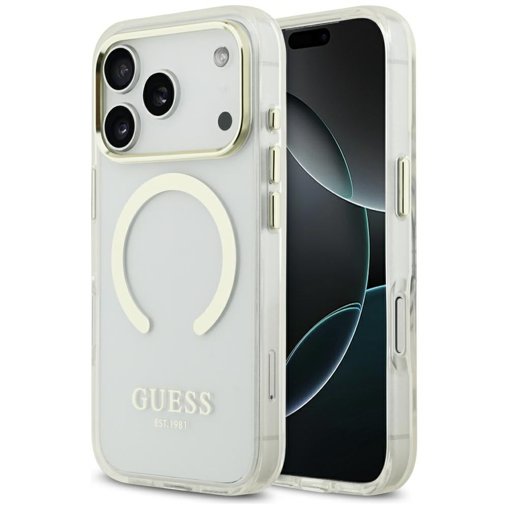 Handyhülle für iPhone 18 Pro / 17 Pro, Guess Metal Outline mit MagSafe, Transparent