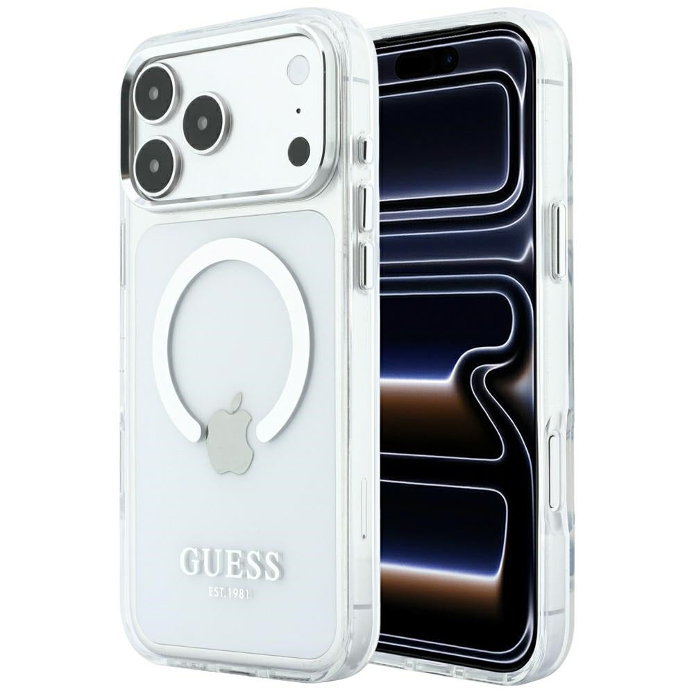 Handyhülle für iPhone 18 Pro Max / 17 Pro Max, Guess Metal Outline mit MagSafe, Transparent