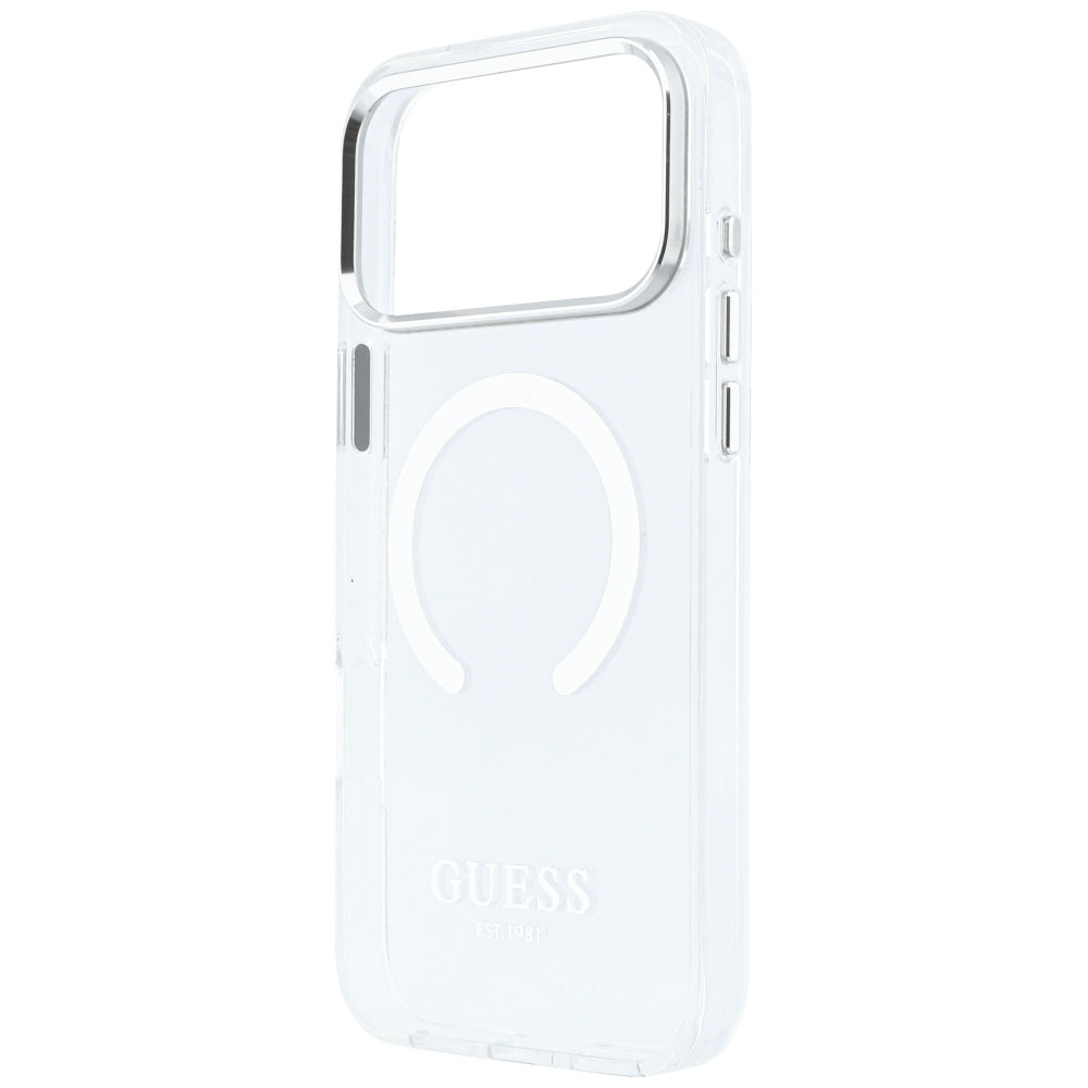 Handyhülle für iPhone 18 Pro Max / 17 Pro Max, Guess Metal Outline mit MagSafe, Transparent
