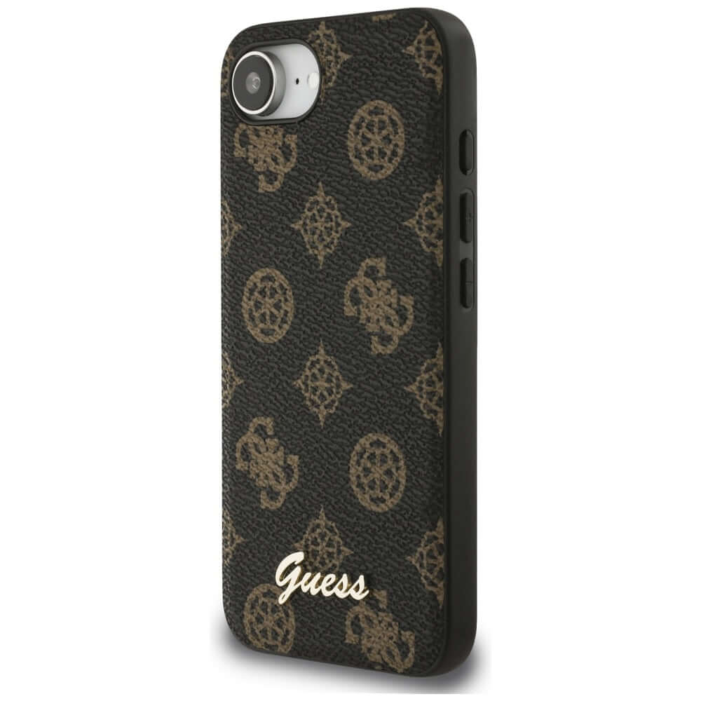 Handyhülle für iPhone 17e / 16e, Guess Peony Script Logo MagSafe, Schwarz