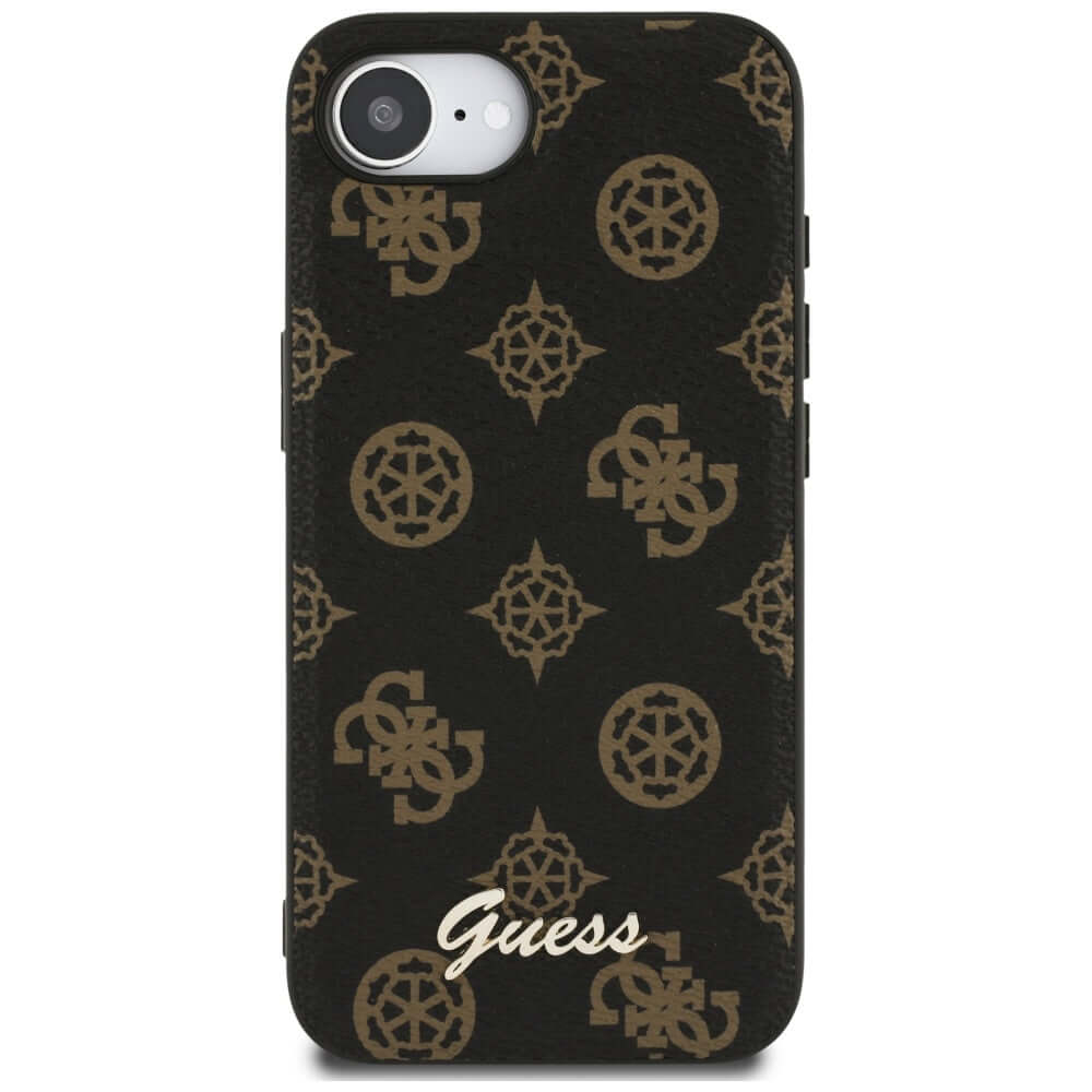 Handyhülle für iPhone 17e / 16e, Guess Peony Script Logo MagSafe, Schwarz