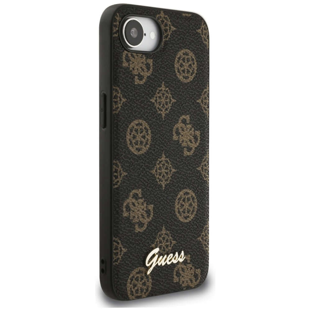 Handyhülle für iPhone 17e / 16e, Guess Peony Script Logo MagSafe, Schwarz