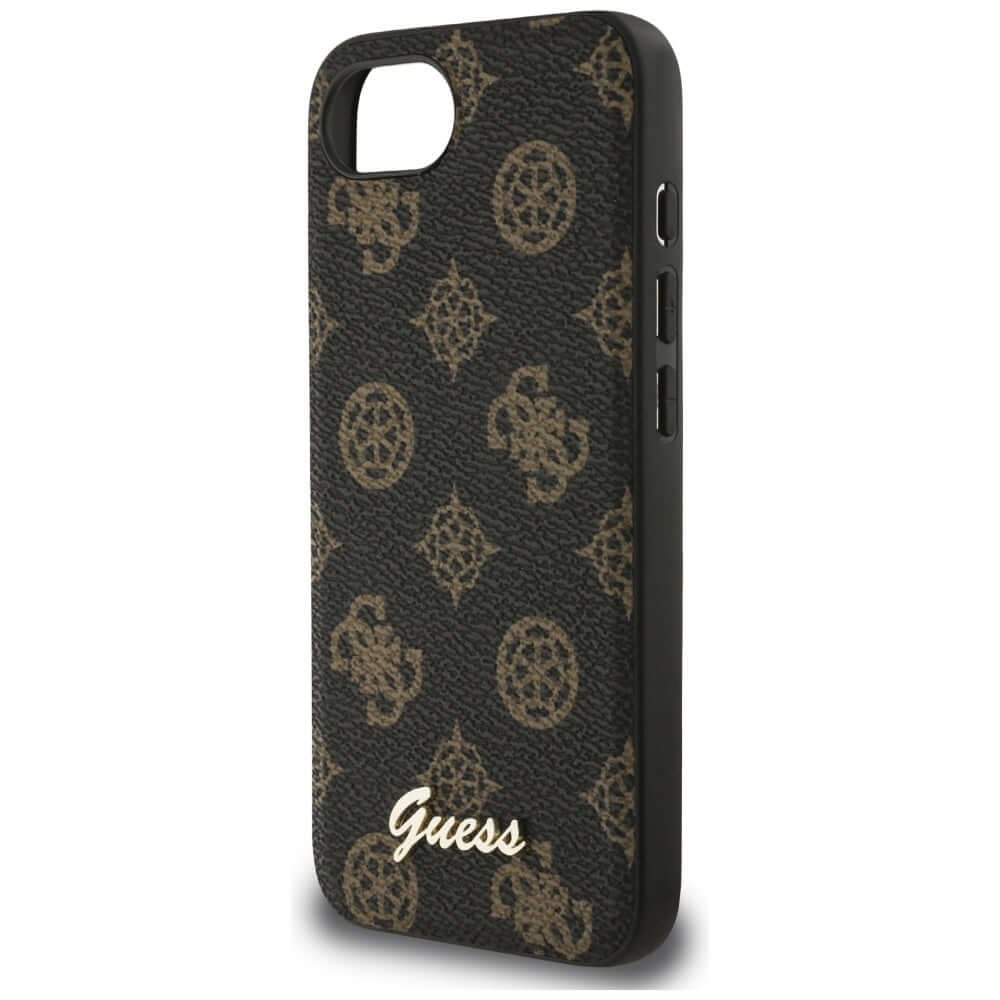 Handyhülle für iPhone 17e / 16e, Guess Peony Script Logo MagSafe, Schwarz