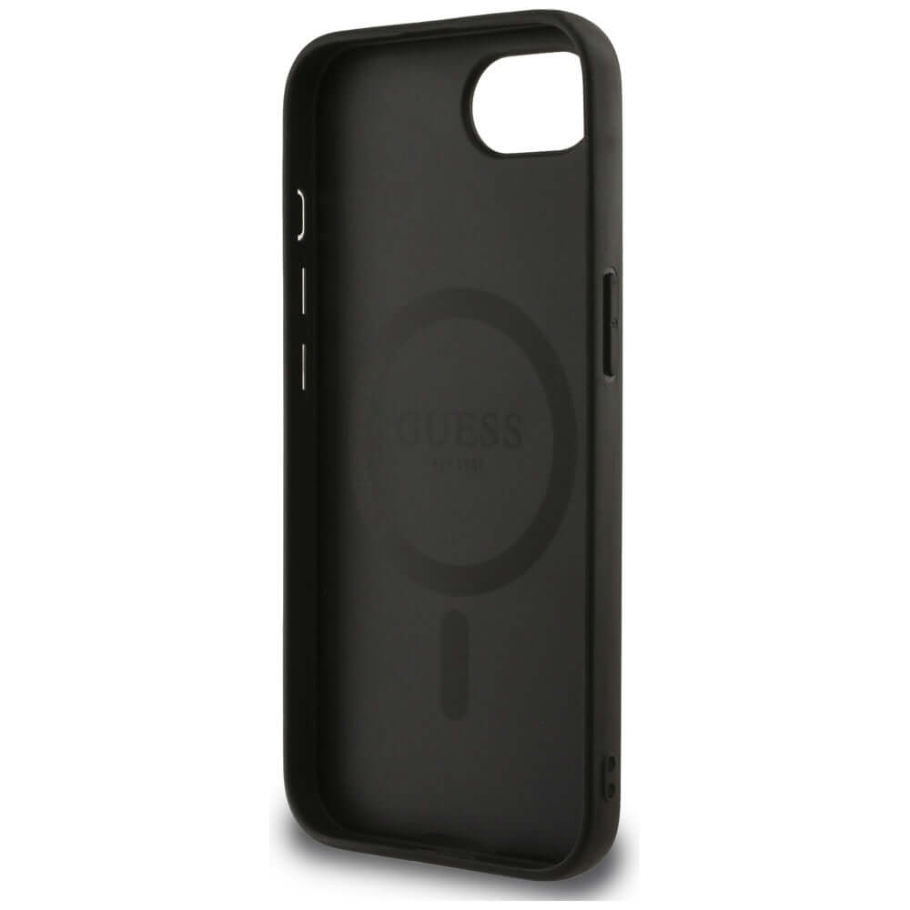Handyhülle für iPhone 17e / 16e, Guess Peony Script Logo MagSafe, Schwarz