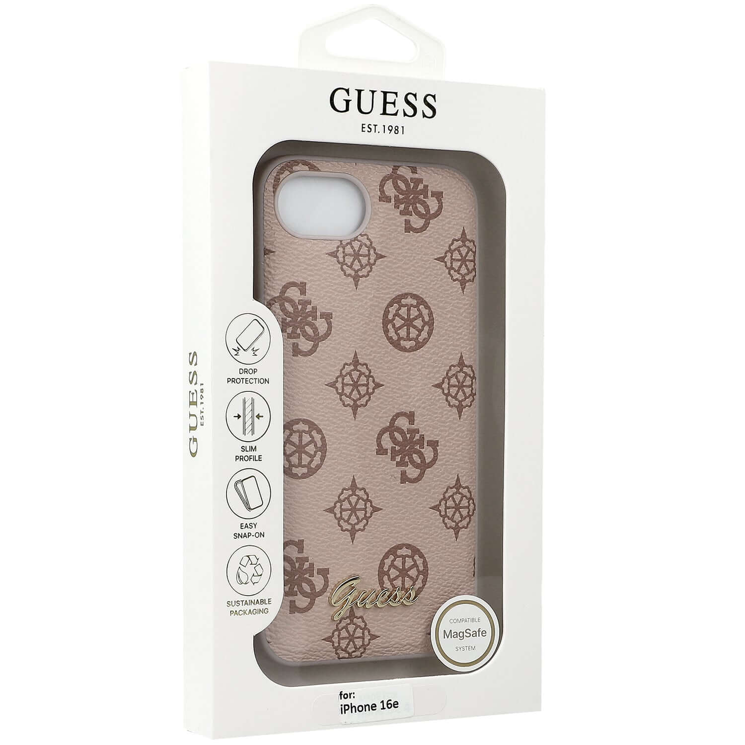 Handyhülle für iPhone 17e / 16e, Guess Peony Script Logo MagSafe, Rosa