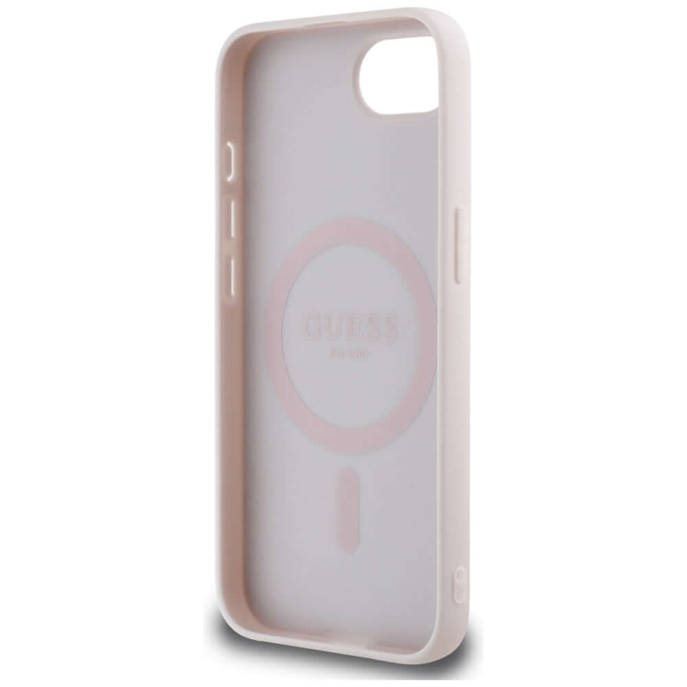Handyhülle für iPhone 17e / 16e, Guess Peony Script Logo MagSafe, Rosa