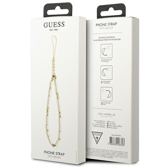 Universal-Handyband für das Handgelenk, Guess Phone Heishi Beads Strap, weiß