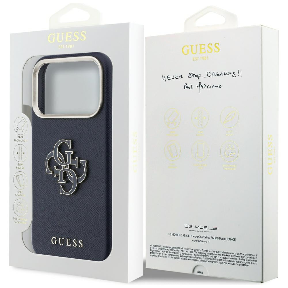 Handyhülle für iPhone 17 Pro, Guess FW Resin Logo, Dunkelblau