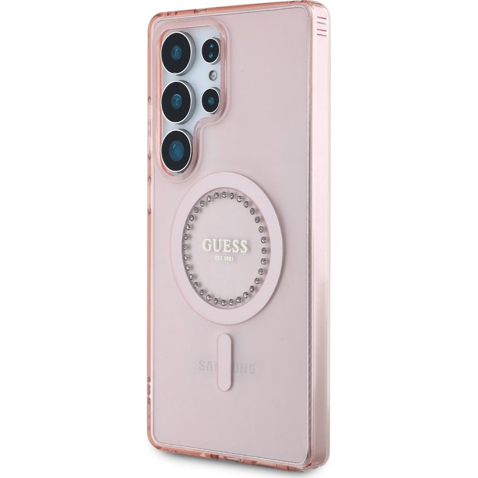 Handyhülle für Galaxy S25 Ultra, Guess Rhinestones Printed Classic Logo mit MagSafe, Rosa