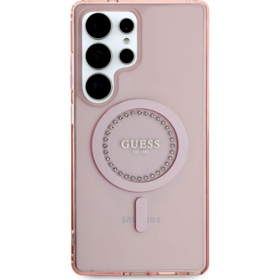 Handyhülle für Galaxy S25 Ultra, Guess Rhinestones Printed Classic Logo mit MagSafe, Rosa