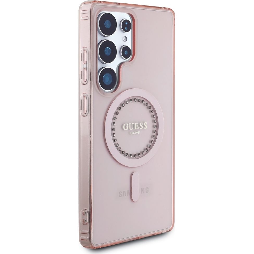 Handyhülle für Galaxy S25 Ultra, Guess Rhinestones Printed Classic Logo mit MagSafe, Rosa