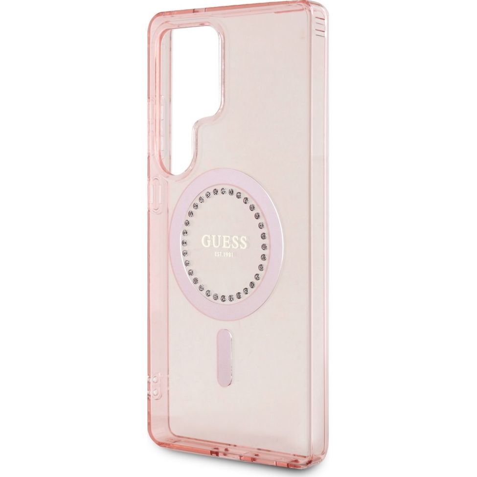 Handyhülle für Galaxy S25 Ultra, Guess Rhinestones Printed Classic Logo mit MagSafe, Rosa
