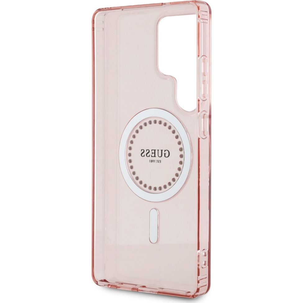 Handyhülle für Galaxy S25 Ultra, Guess Rhinestones Printed Classic Logo mit MagSafe, Rosa