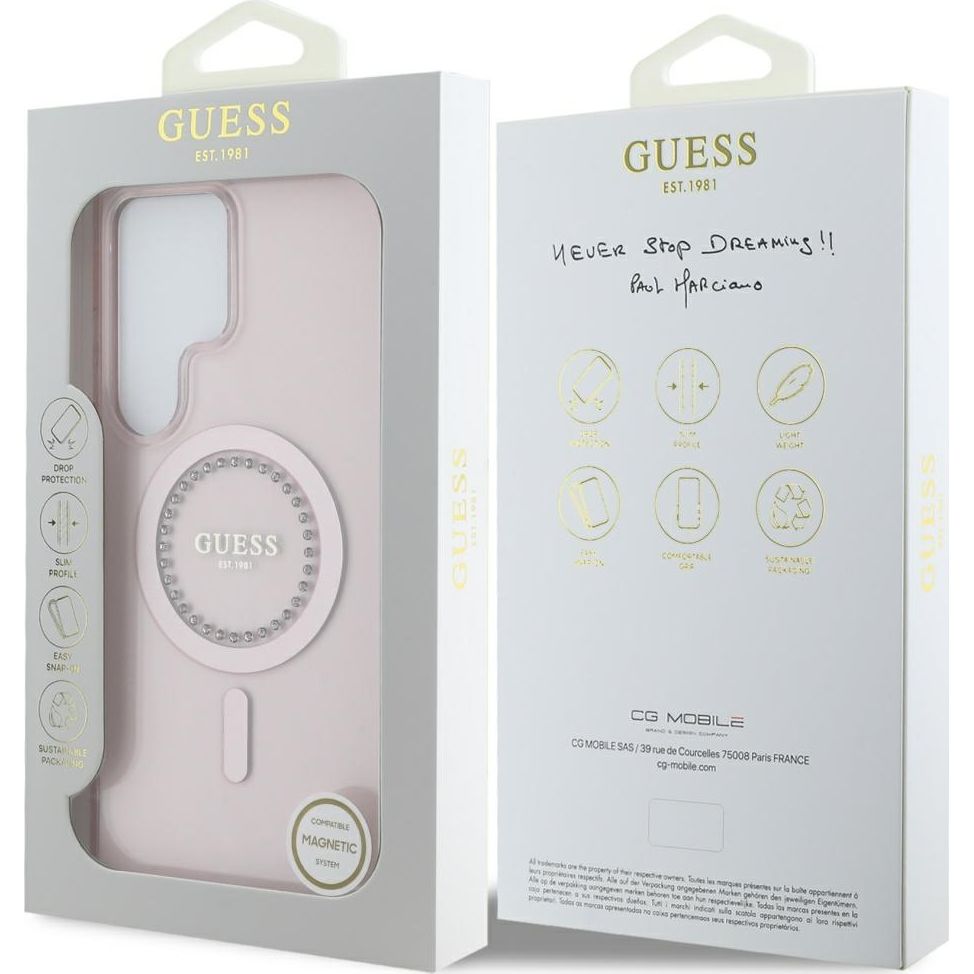 Handyhülle für Galaxy S25 Ultra, Guess Rhinestones Printed Classic Logo mit MagSafe, Rosa