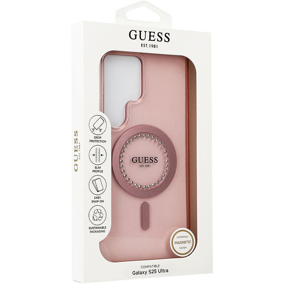 Handyhülle für Galaxy S25 Ultra, Guess Rhinestones Printed Classic Logo mit MagSafe, Rosa