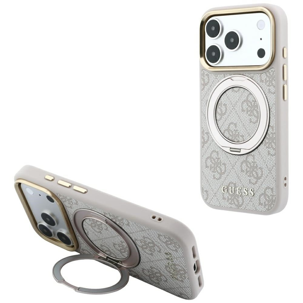 Handyhülle für iPhone 18 Pro / 17 Pro, Guess Ring Stand 360 4G Classic Logo mit MagSafe, Rosa