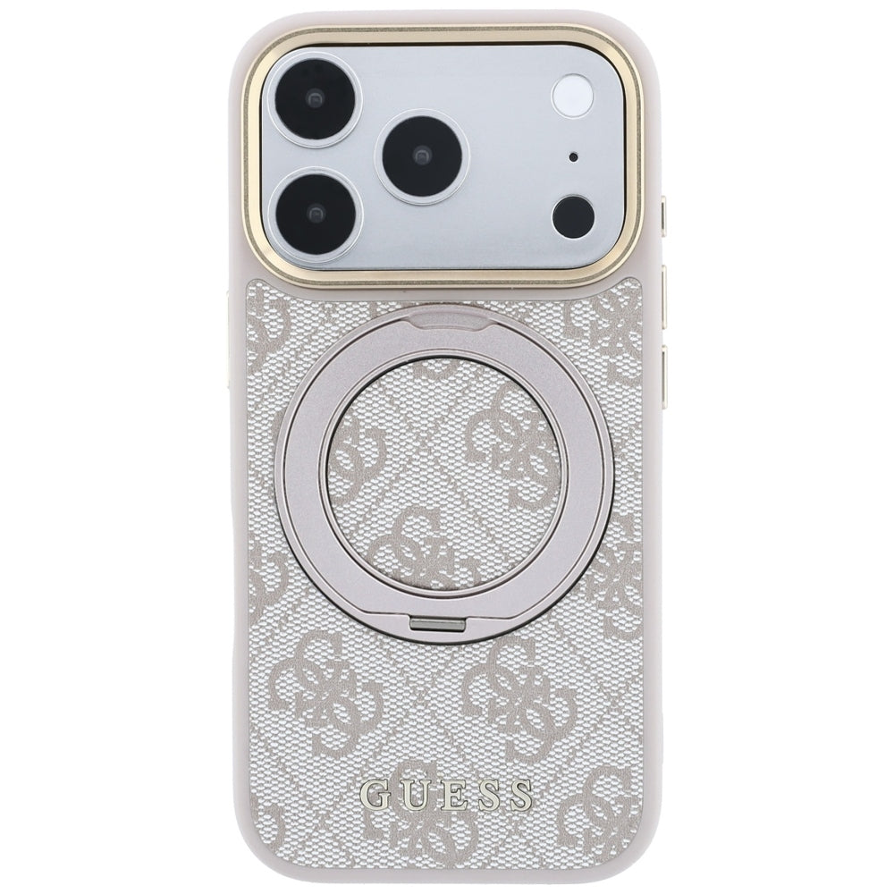 Handyhülle für iPhone 18 Pro / 17 Pro, Guess Ring Stand 360 4G Classic Logo mit MagSafe, Rosa