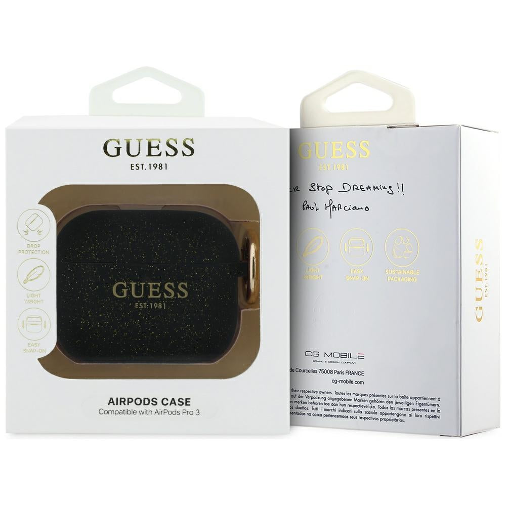 Schutzhülle Guess Silicone Glitter Case für AirPods Pro 3, Schwarz