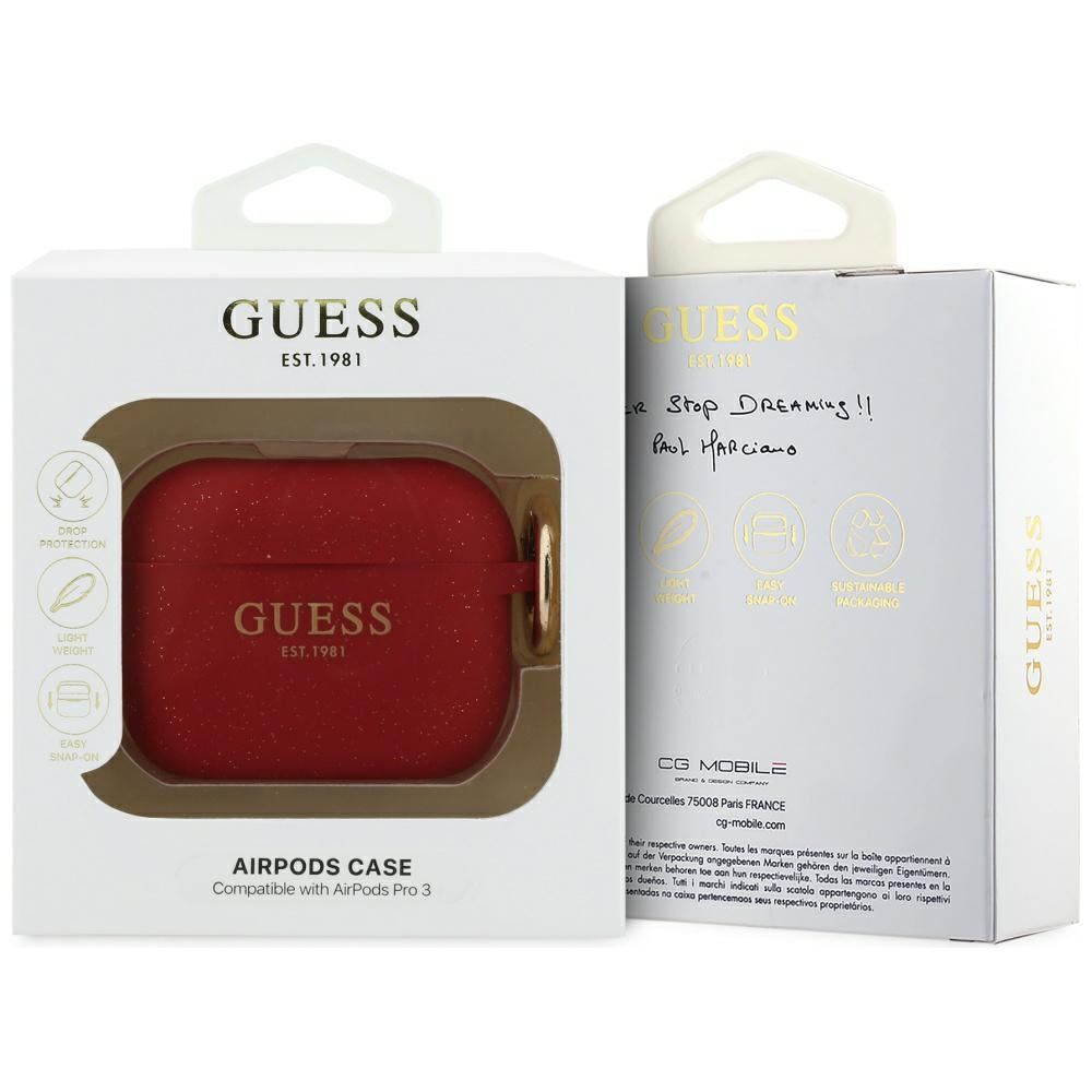 Schutzhülle Guess Silicone Glitter Case für AirPods Pro 3, Rot