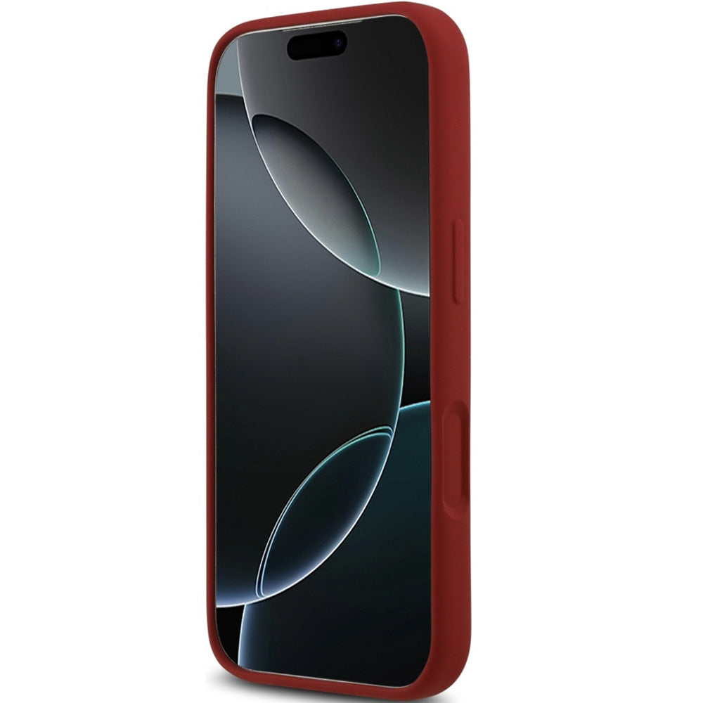 Handyhülle für iPhone 17 Pro, Guess Hardcase Silicone Script Metal Logo mit MagSafe, Rot