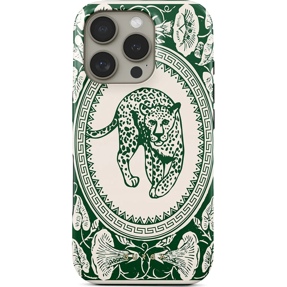 Handyhülle für iPhone 16 Pro, Burga Antique Tough Magnetic, Beige mit Grünen Mustern
