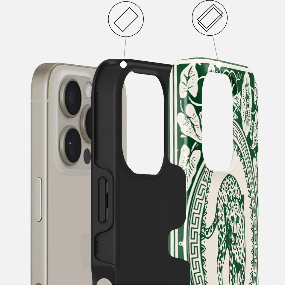Handyhülle für iPhone 16 Pro, Burga Antique Tough Magnetic, Beige mit Grünen Mustern