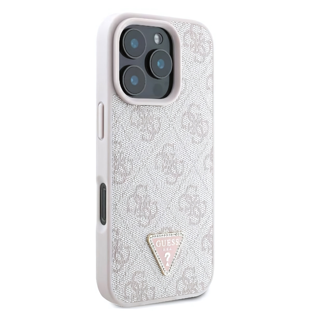 Handyhülle für iPhone 16 Pro Max, Guess HardCase Leather 4G Triangle Strass, Rosa