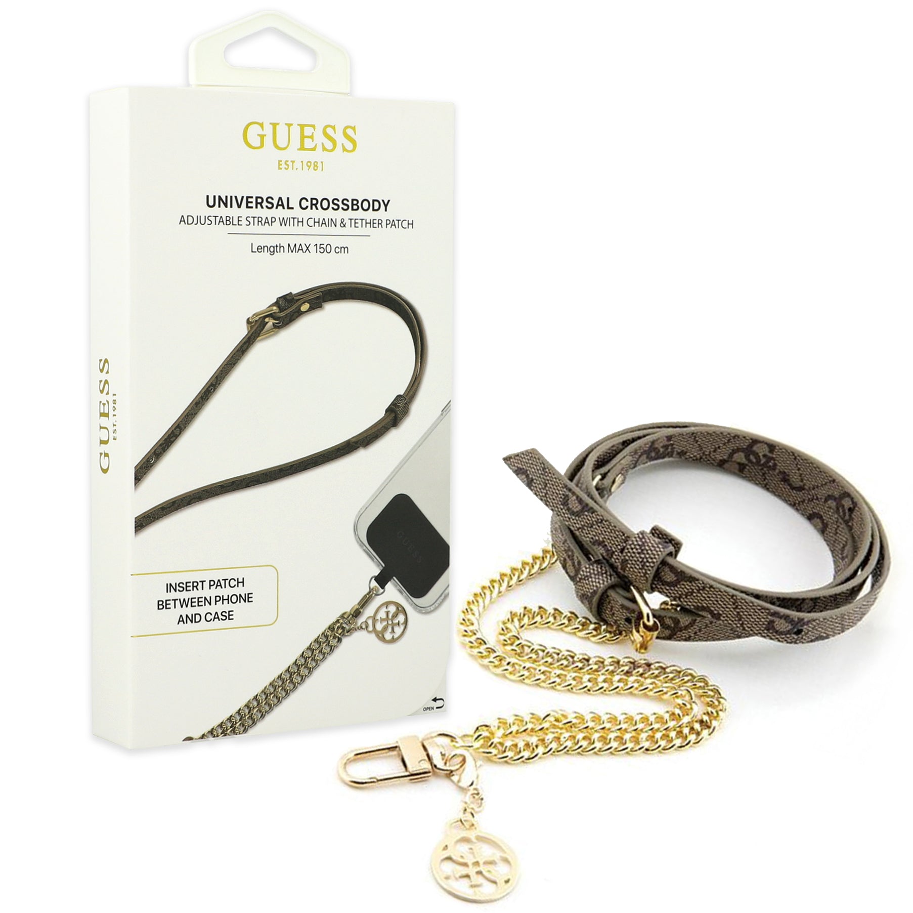 Handy-Lanyard Guess Universal Crossbody Strap / Gürtel, Braun mit Goldener Kette