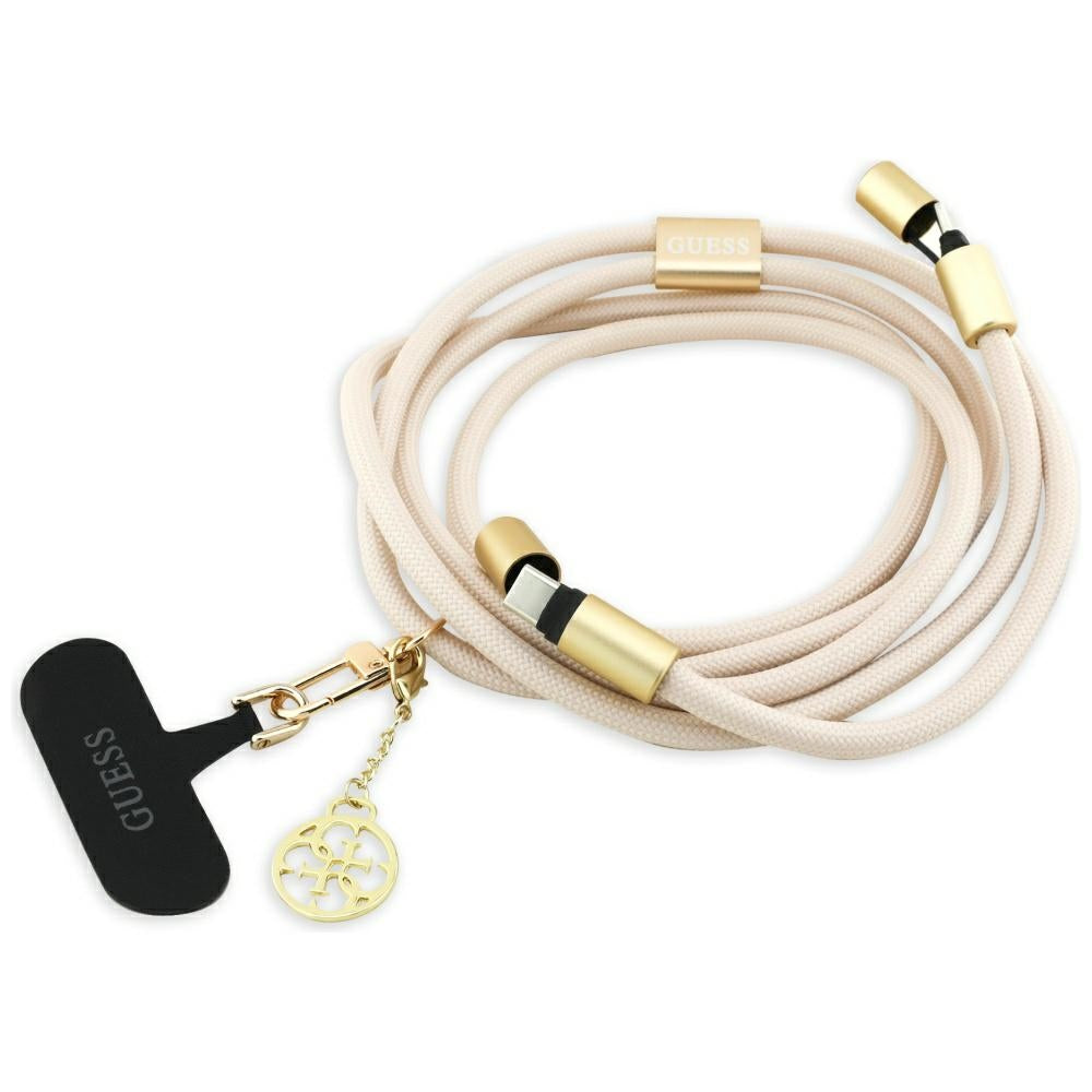 Neck Lanyard für Smartphone, Guess Crossbody 4G Metal Charm, inkl. USB-C Kabel, 150 cm, Beige