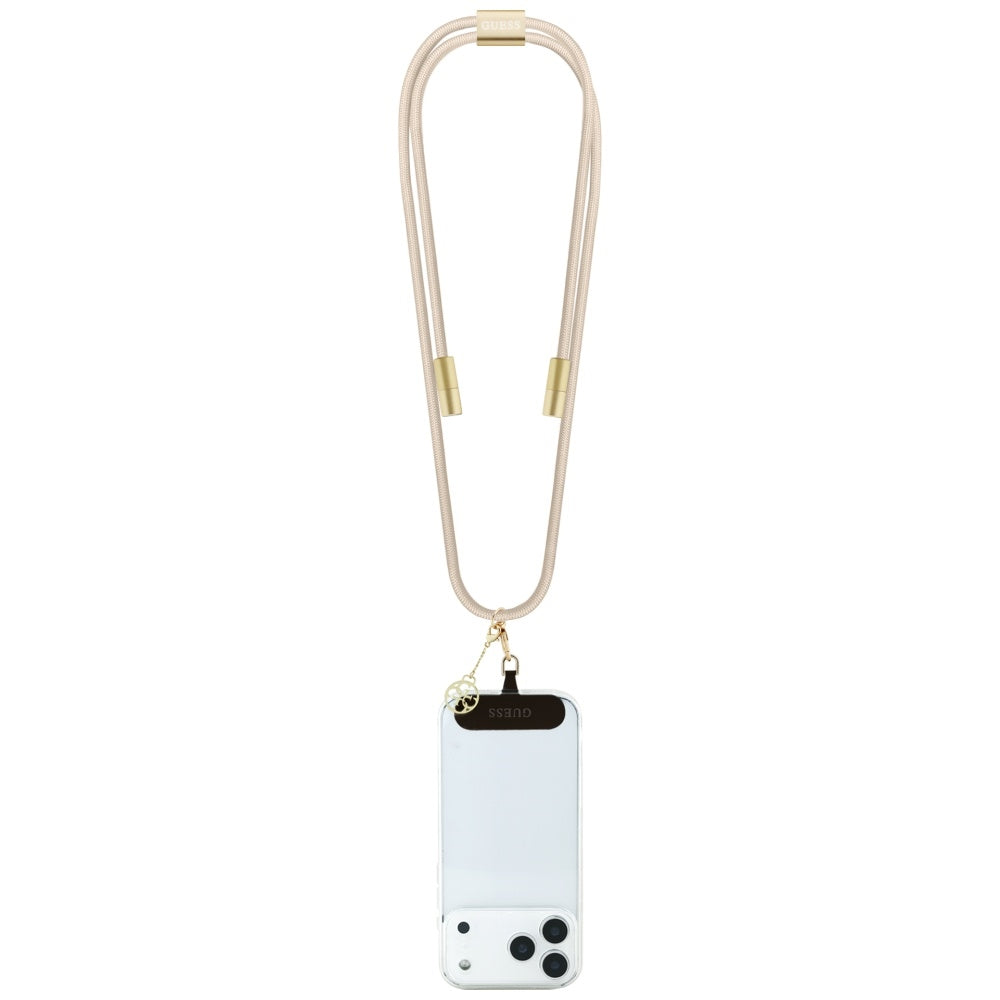 Neck Lanyard für Smartphone, Guess Crossbody 4G Metal Charm, inkl. USB-C Kabel, 150 cm, Beige