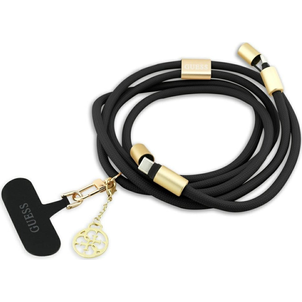Neck Lanyard für Smartphone, Guess Crossbody 4G Metal Charm, inkl. USB-C Kabel, 150 cm, Schwarz