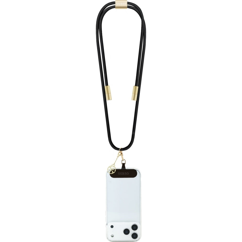 Neck Lanyard für Smartphone, Guess Crossbody 4G Metal Charm, inkl. USB-C Kabel, 150 cm, Schwarz
