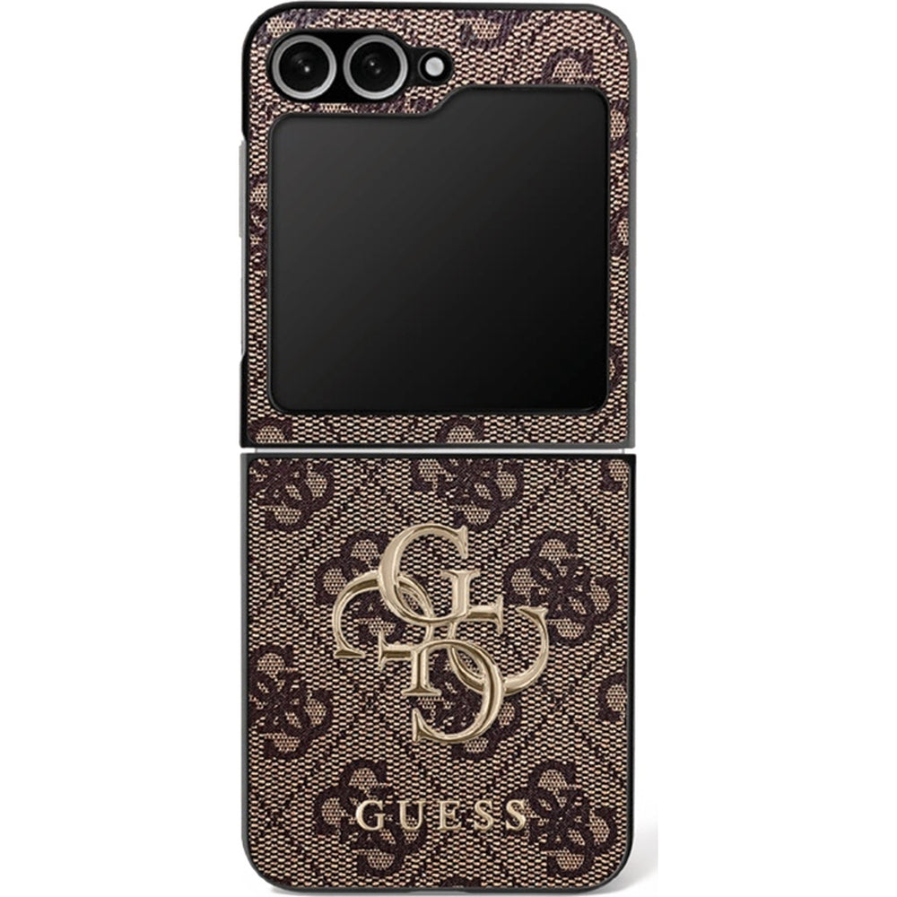 Handyhülle für Galaxy Z Flip7, Guess Hardcase 4G Big 4G Classic Logo, Braun mit Goldenen Elementen