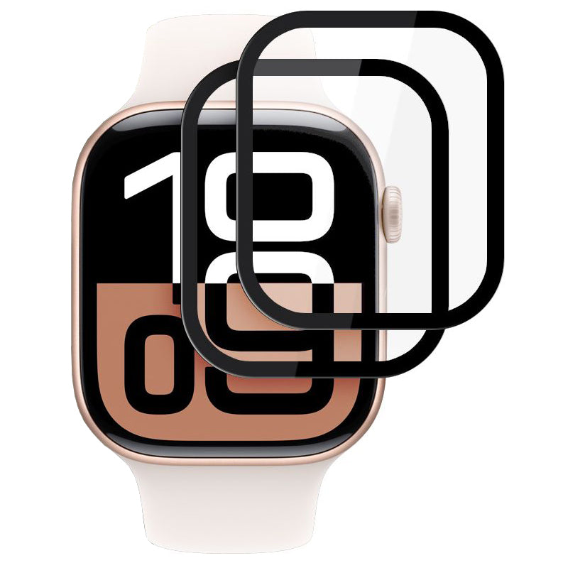 Hybridglas für Apple Watch 11 / 10 (42 mm), Hofi Hybrid Pro+, Schwarzer Rahmen, 2 Stück