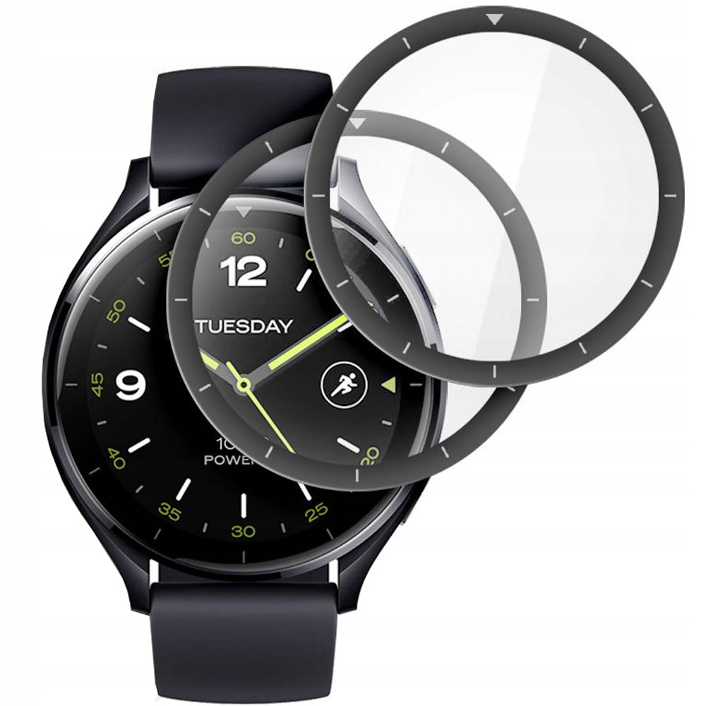 Gehärtetes Glas Hofi Hybrid Pro+ für Xiaomi Watch 2, Schwarzer Rahmen, 2 Stück