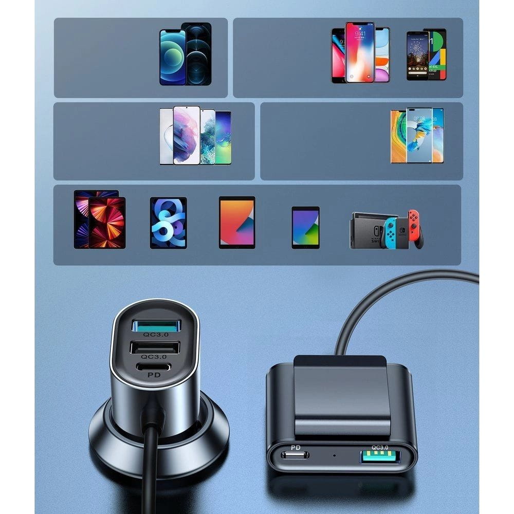 Autoladegerät Joyroom 5-in-1 JR-CL05 78W, 3x USB-A QC, 2x USB-C PD, 1,5m, Schwarz