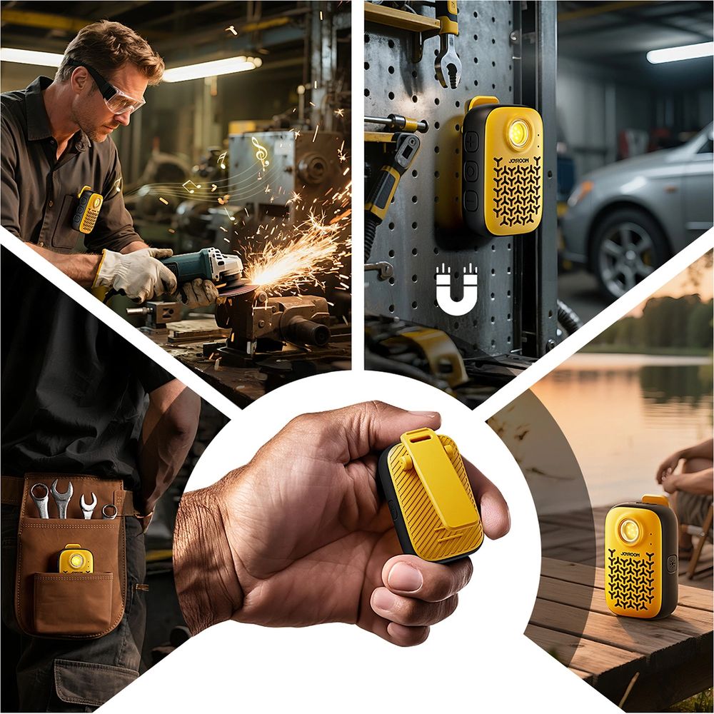 Drahtloser Bluetooth-5.4-Lautsprecher, Joyroom Maya Series JR-MS03, 600 mAh, tragbar, mit ENC und integrierter Taschenlampe, IP67, Gelb-Schwarz