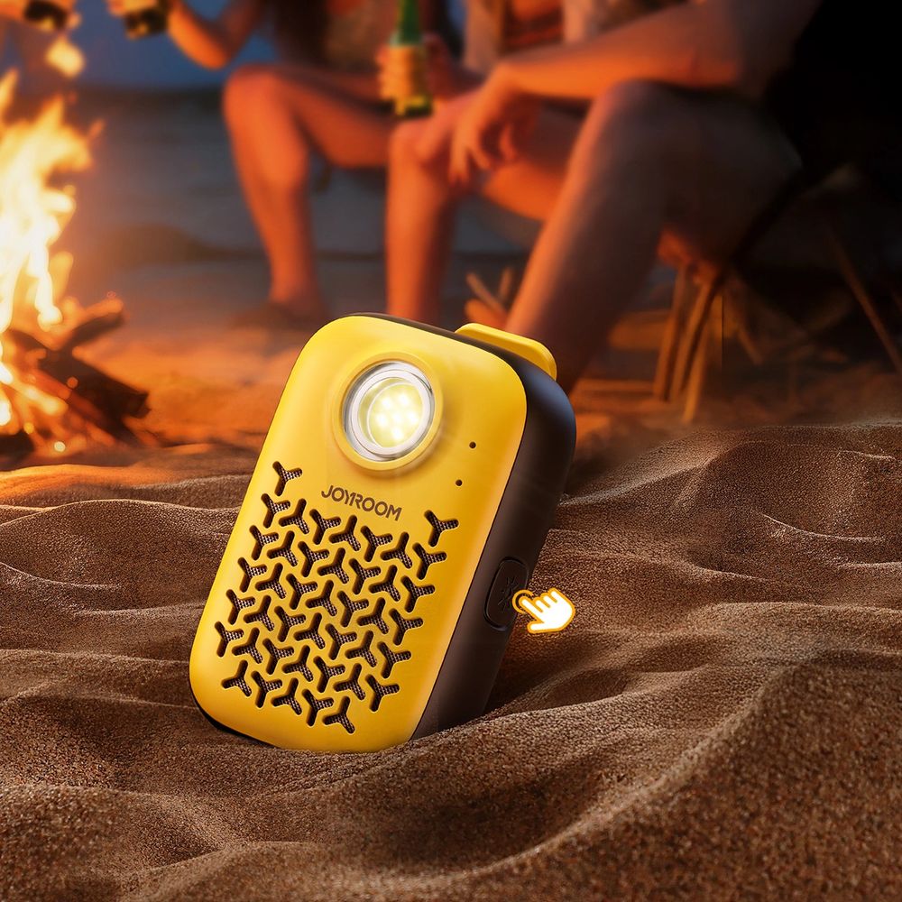 Drahtloser Bluetooth-5.4-Lautsprecher, Joyroom Maya Series JR-MS03, 600 mAh, tragbar, mit ENC und integrierter Taschenlampe, IP67, Gelb-Schwarz